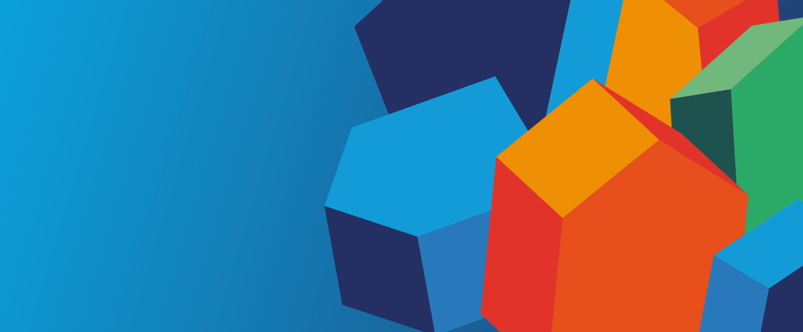 A stack of house-shaped 3D blocks in front of a blue background