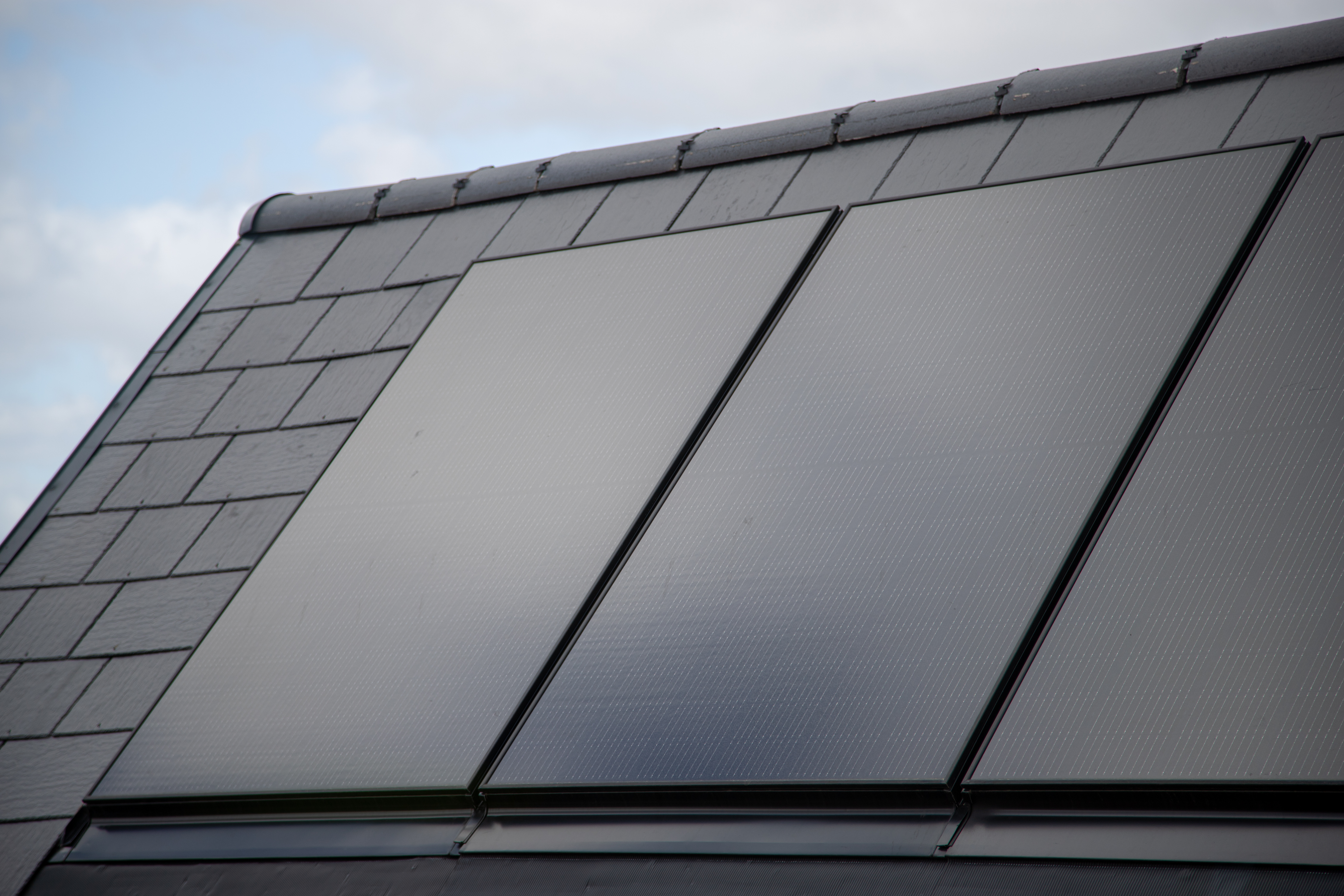 Close-up of solar panels on roof
