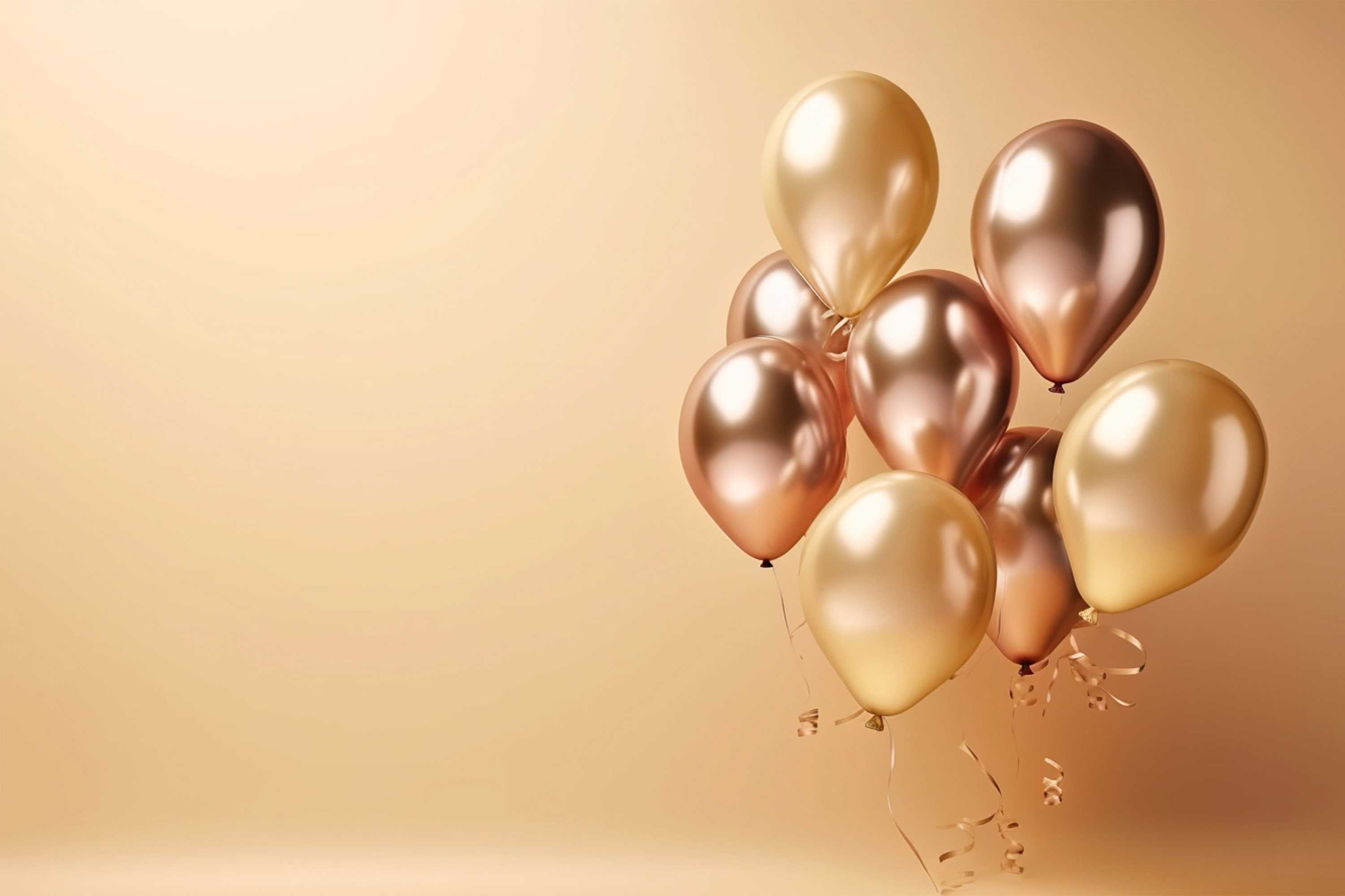 Holidays Birthday Party Wedding Decoration Concept Golden Metallic Helium Balloons Light Background Gold Balloons Background Celebrating Greeting Card Ai Generated Image
