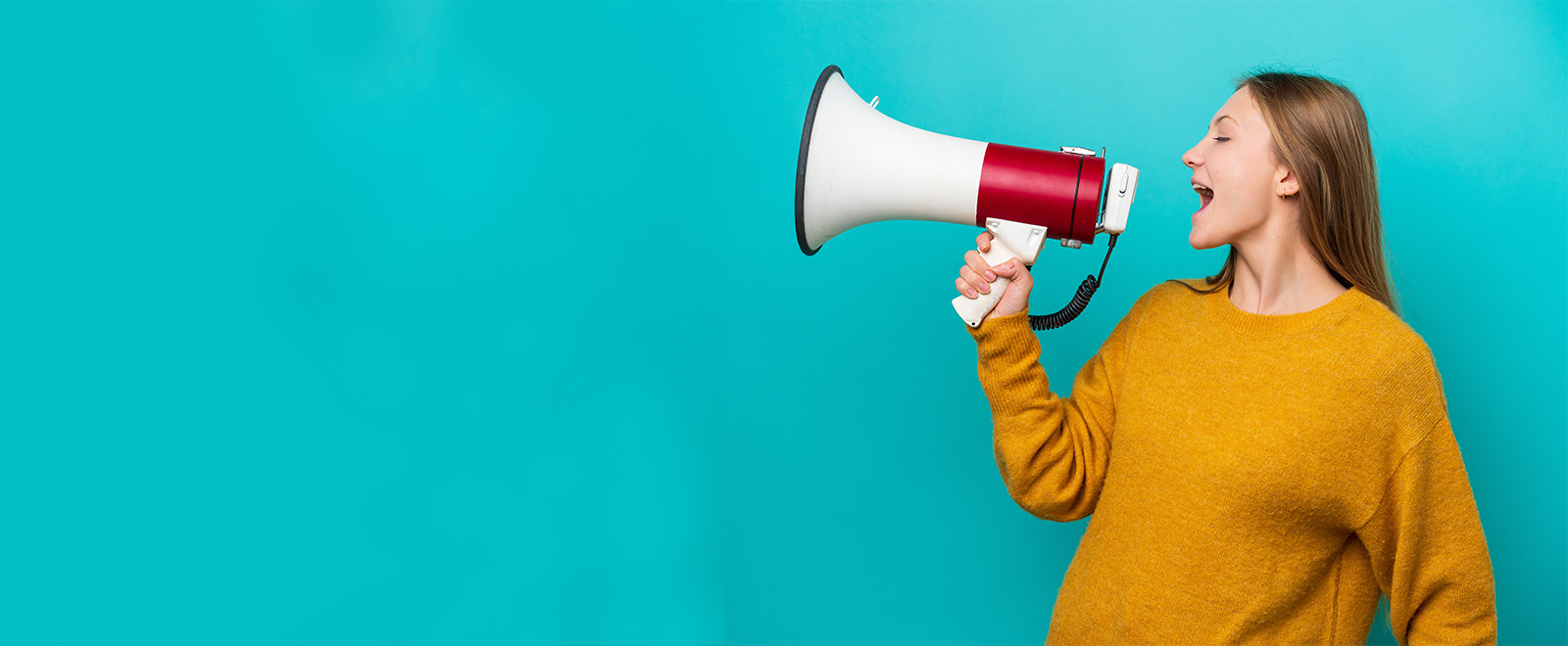 Woman With Megaphone, Blue Background