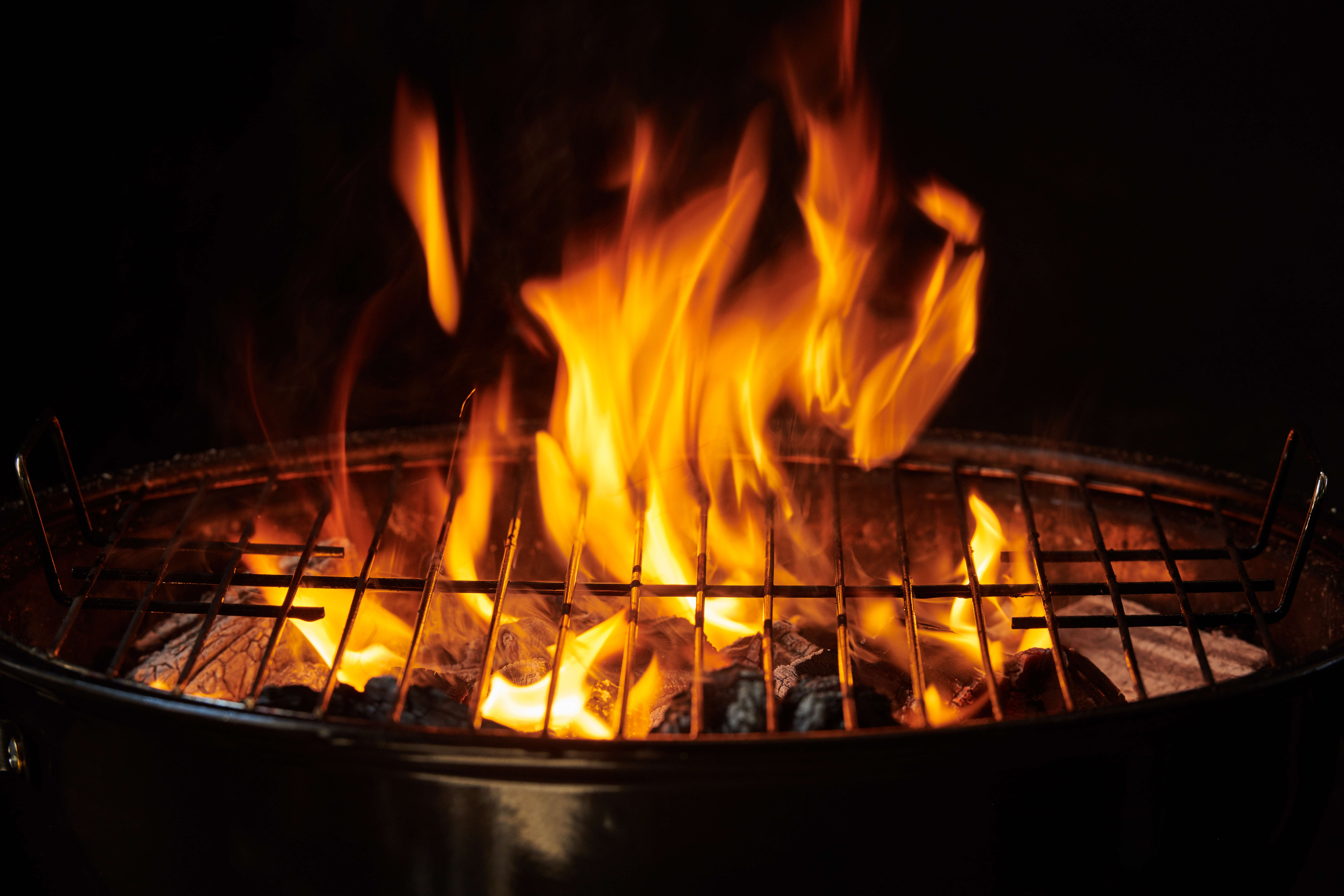 Grill Background Barbecue Fire Grill Close Up Isolated Black Background