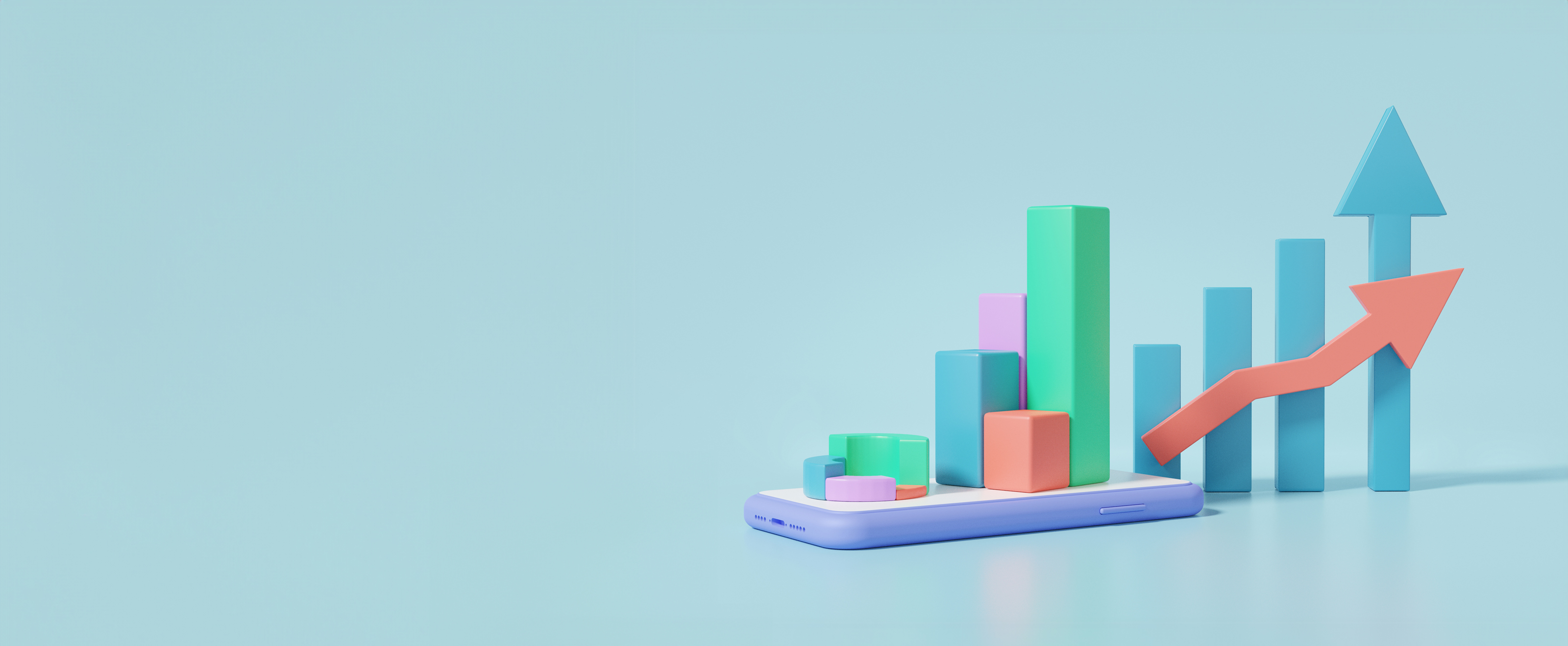 3d graph blocks on light blue background depicting growth