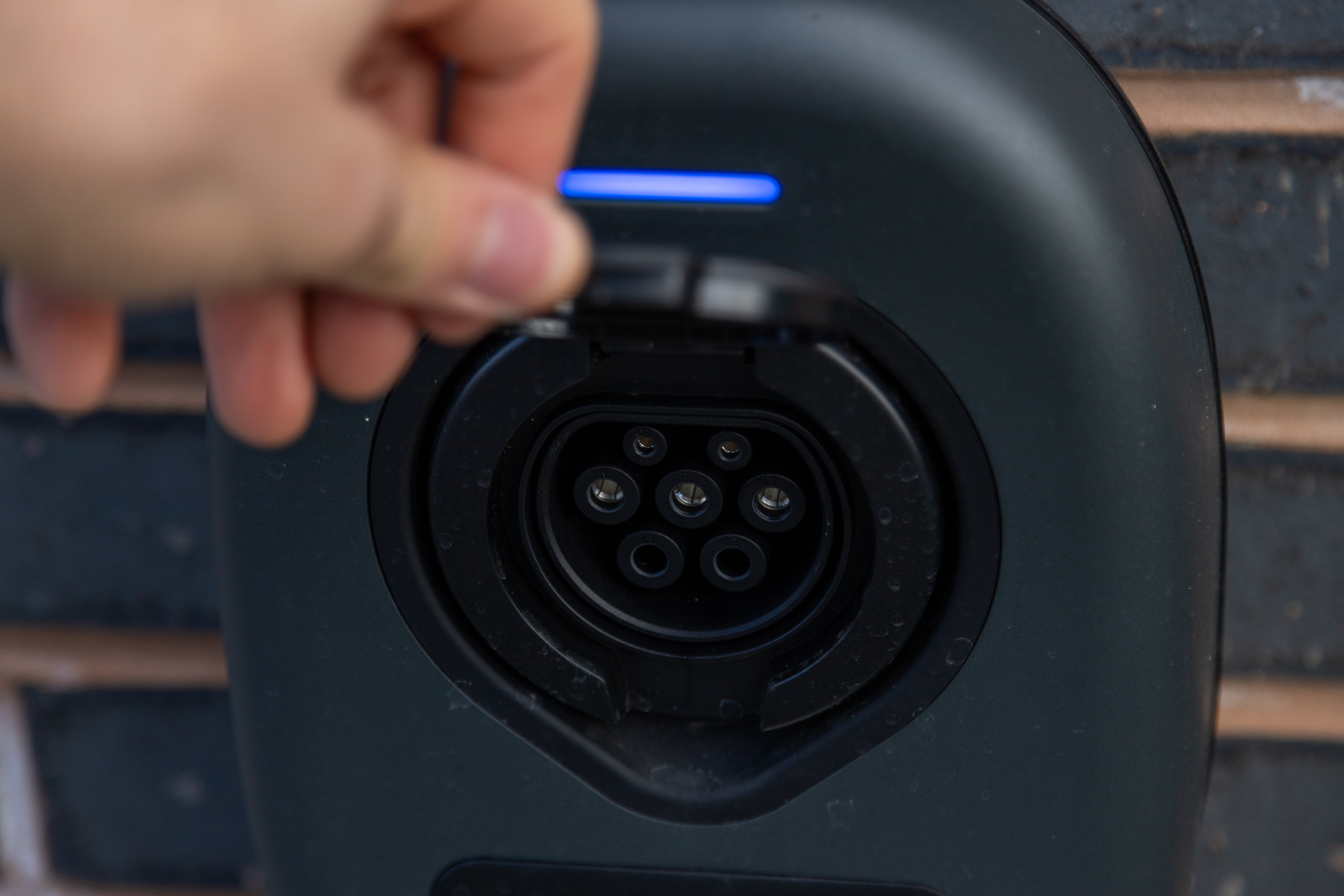 Close-up of electric car charging point