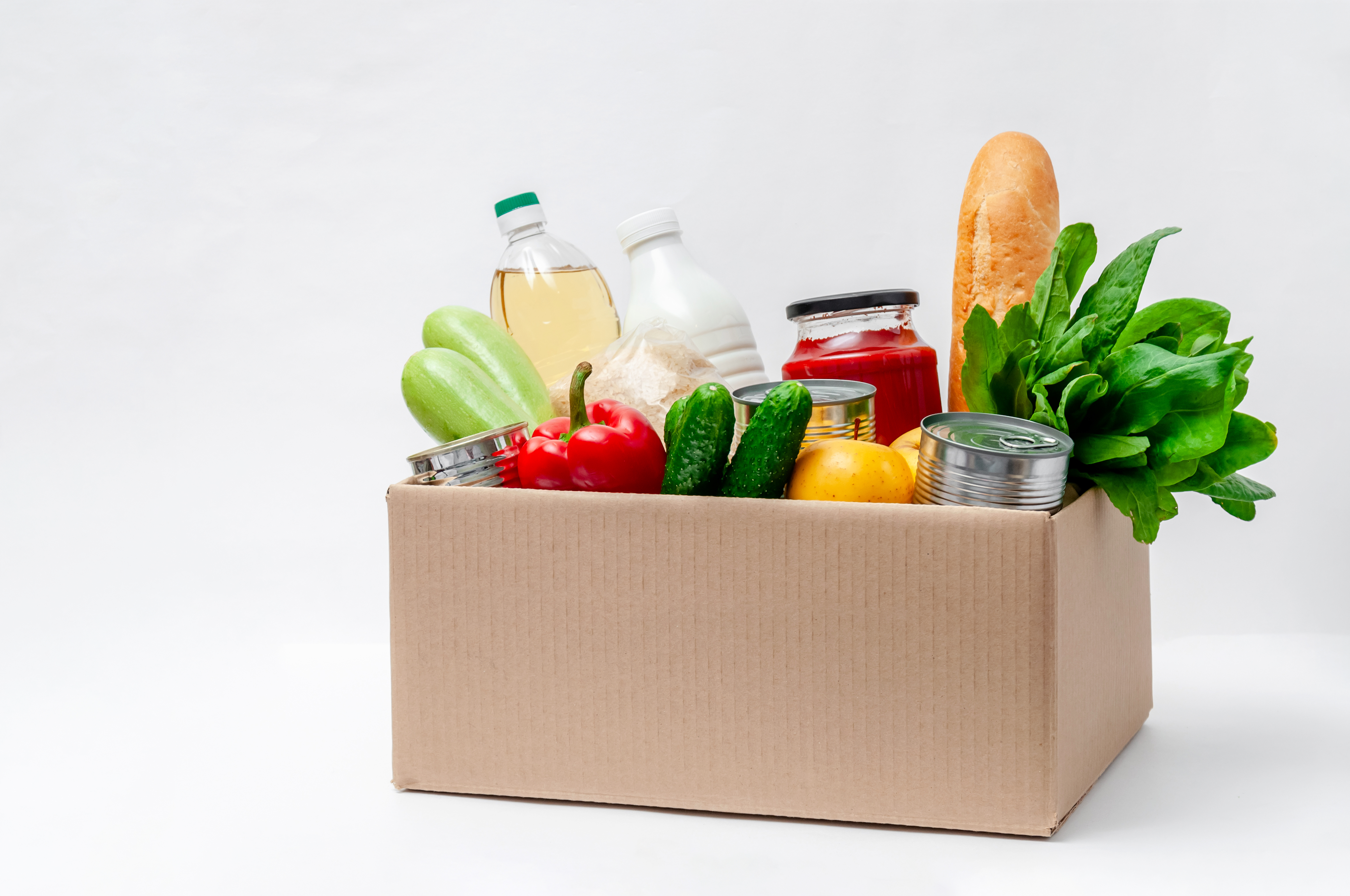 Box With Food Supplies Essential Goods Oil Canned Food Cereals Milk Vegetables Fruit (1)